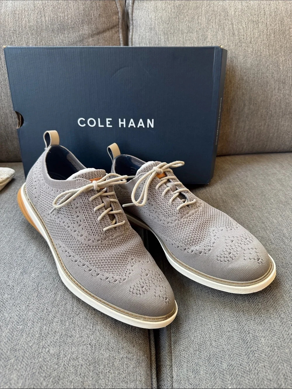 Cole Haan Light Taupe Knit Wingtip Oxford Sneakers